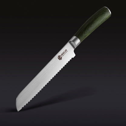Damascus Steel Serrated Bread Knife, 8" (Green)
